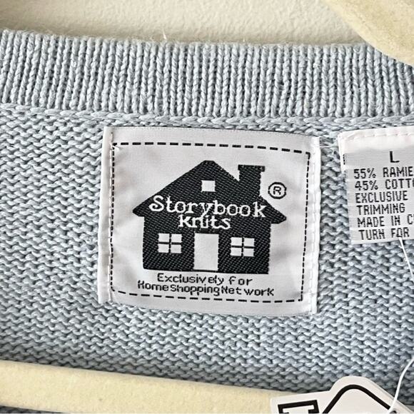 Story Knits Cardigan Sweater Striped Embroidered Details Beach Women size L - Picture 11 of 12